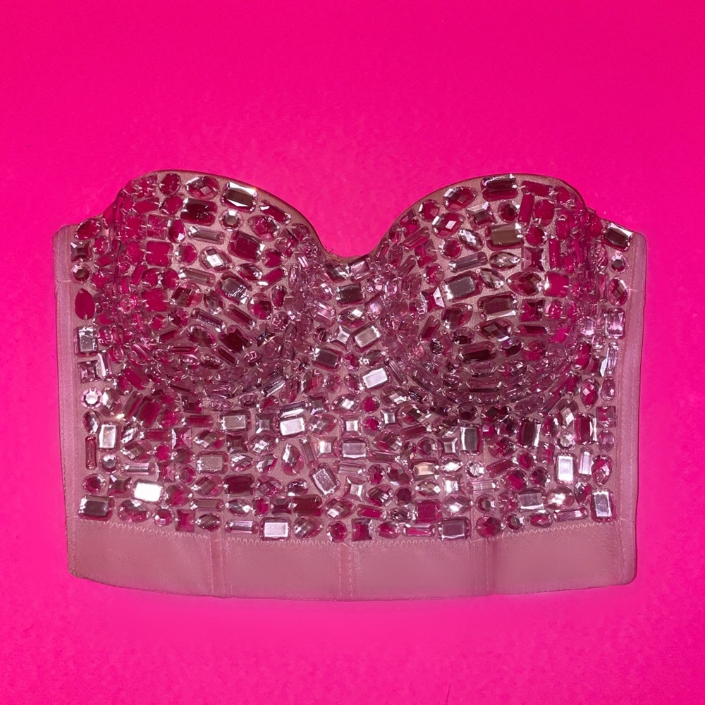 PINK JEWELED MERMAID CORSET - M - REMOVABLE STRAPS - 100% POLYESTER